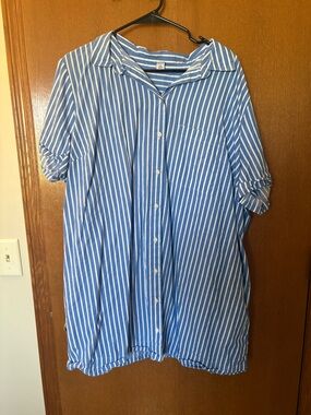 Old Navy Blue and White Striped Mini Shirt Dress